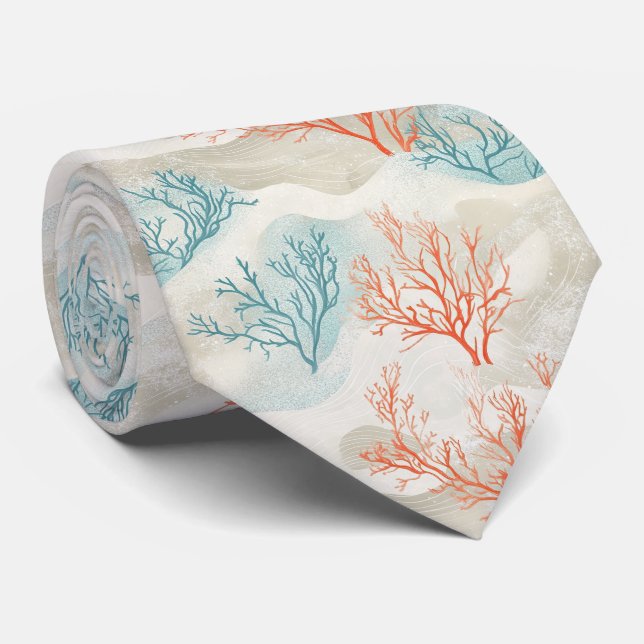 Boho Luxe Wasserfarbe Küstenkorallenmuster (6) Krawatte (Gerollt)