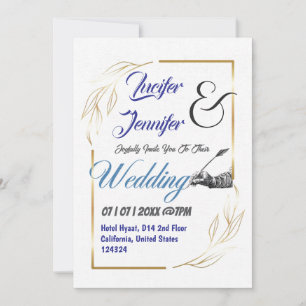 Boho Luxury Gold & Navy Blue Custom Foto Wedding Einladung
