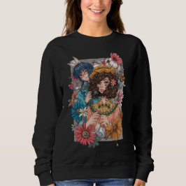 Boho-Mädchen mit floralem Sweatshirt