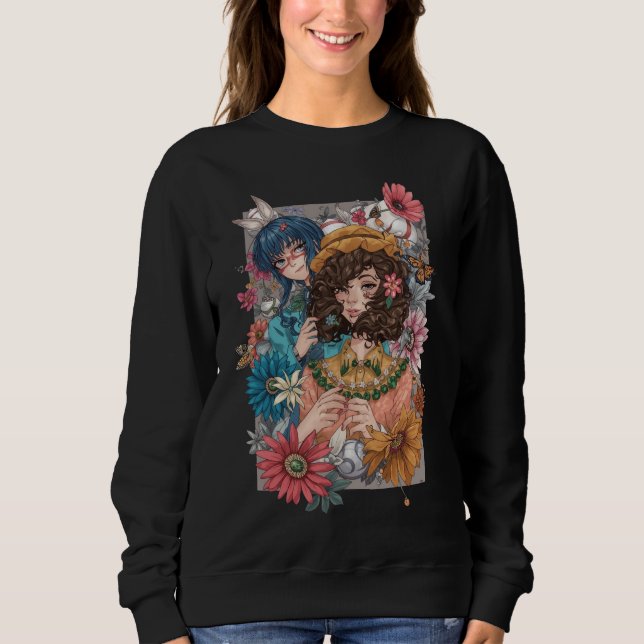Boho-Mädchen mit floralem Sweatshirt (Vorderseite)