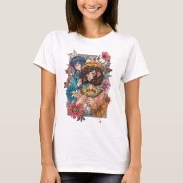 Boho-Mädchen mit floralem T-Shirt