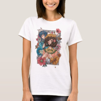 Boho-Mädchen mit floralem T-Shirt