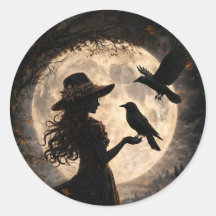 Boho-Mädchen mit Rabe und Vollmond