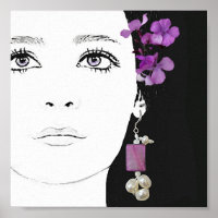Boho Mädchen mit violetten Blumen Mode feine Kunst