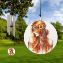 Boho-Mädchen Windspiel – KI-Kunst Federn, Boheme