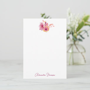 Boho Magenta Blume Personalisiert Name Stationery Mitteilungskarte