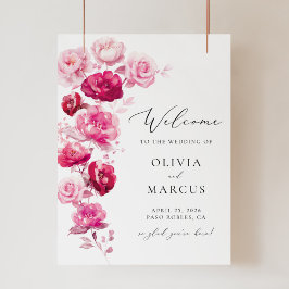 Boho Magenta Hot Pink Floral Wedding Begrüßungszei Poster