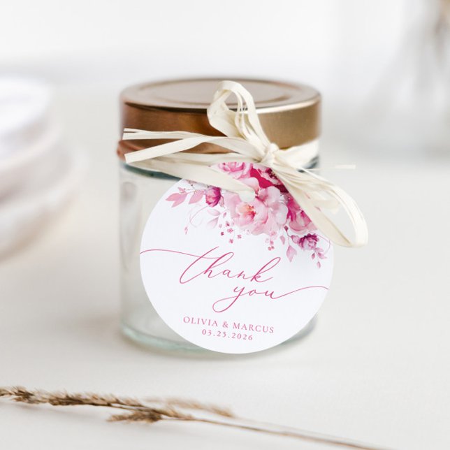 Boho Magenta Hot Pink Floral Wedding Vielen Dank Geschenkanhänger (Front)