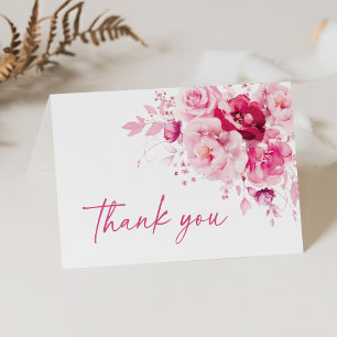 Boho Magenta Hot Pink Florales Brautbad Dankeskarte