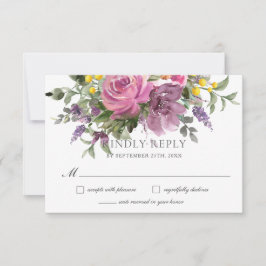 Boho Magenta Lila Pink Mauve Floral Wedding RSVP Karte