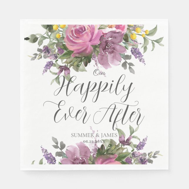 Boho Magenta Pink Lila Blumenhochzeit je nach Serviette (Vorderseite)