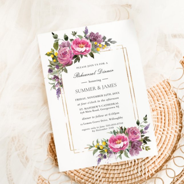 Boho Magenta Pink Lila Gelbe Probe Abendessen Einladung (Von Creator hochgeladen)