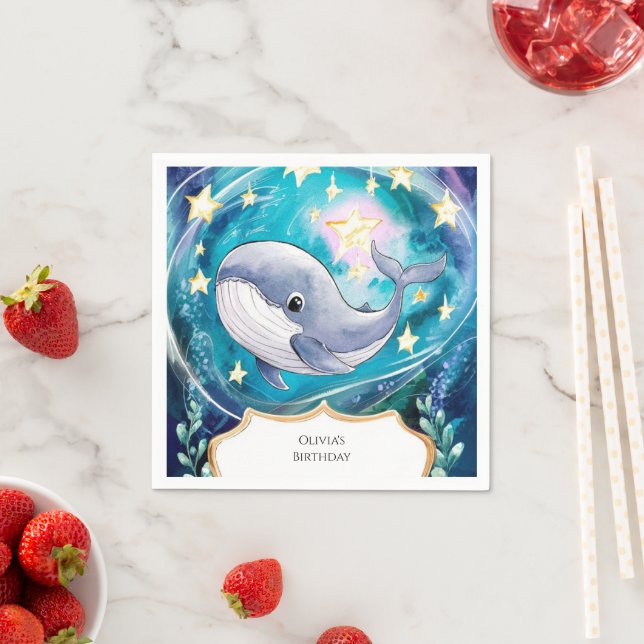 Boho Magical Blue Whale Birthday Serviette (Beispiel)