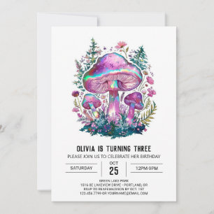 Boho Magical Digital Mushroom Geburtstag Einladung