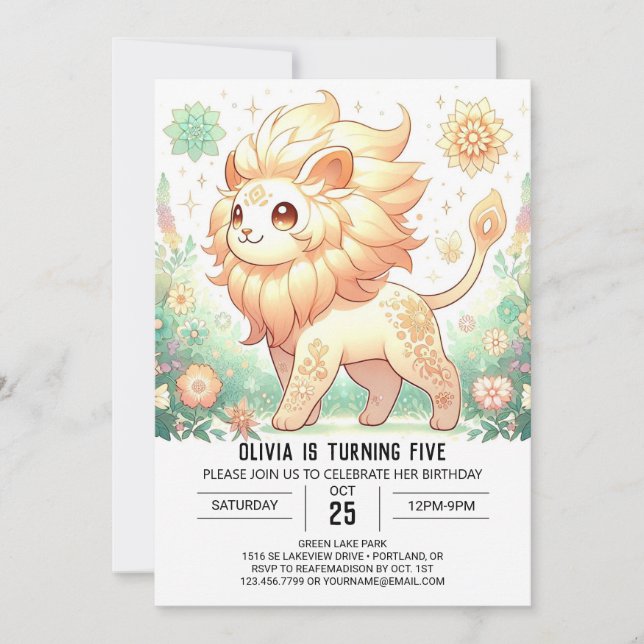 Boho Magical Lion Digital Geburtstag Einladung (Vorderseite)