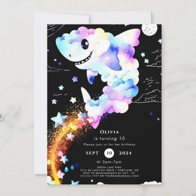 Boho Magical Marine Shark Birthday Einladung (Vorderseite)