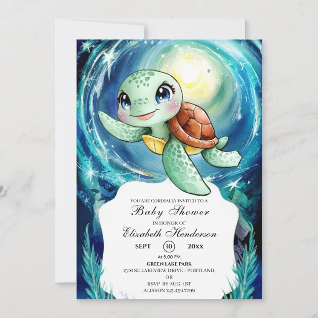 Boho Magical Ocean Turtle Baby Dusche Einladung (Vorderseite)