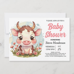 Boho Magical Watercolor Cow Baby Show Einladung