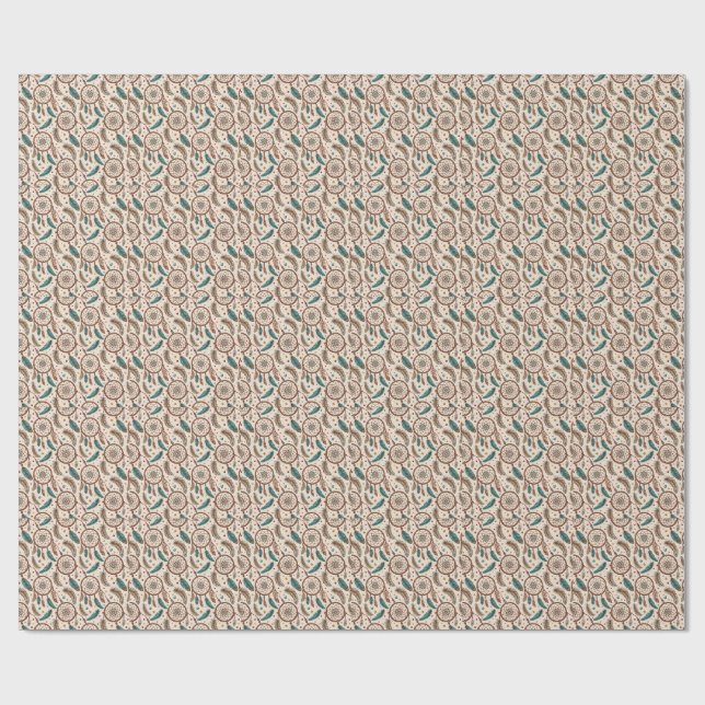 Boho-Magie-Traumfänger Federn Farbige Muster Geschenkpapier (Flach)