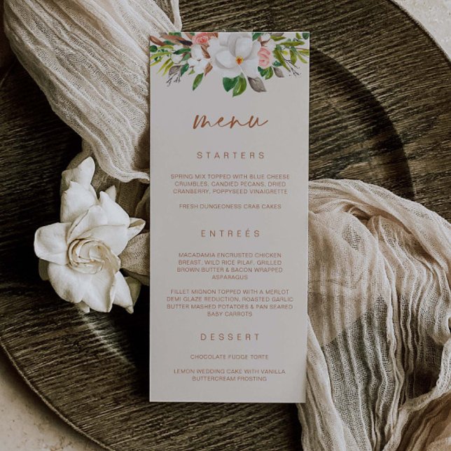 Boho Magnolia Menu Wedding Brautparty L201 Menükarte (Von Creator hochgeladen)