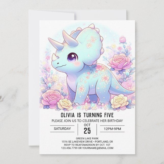 Boho Majestic Dinosaur Digital Geburtstag Einladung (Vorderseite)