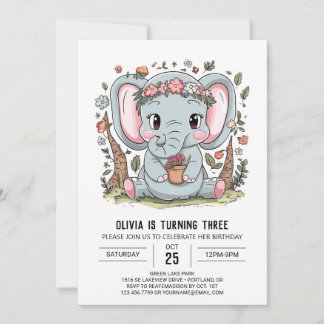 Boho Majestic Elephant Digital zum Geburtstag Einladung