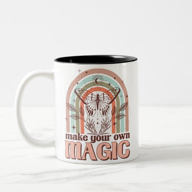 Boho "Make Your Own Magic" Mug – Mystic Vibes Zweifarbige Tasse (Links)