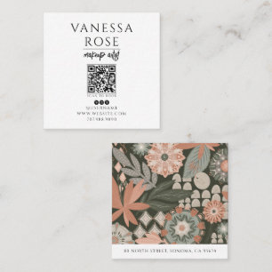 Boho-Makeup-Artist-Floral-QR-Code Quadratische Visitenkarte