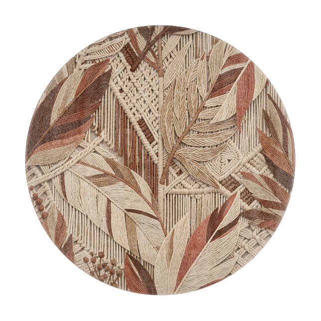 Boho-Makramee-Tropenblätter Terrakotta-Beige Schneidebrett (Vorderseite)
