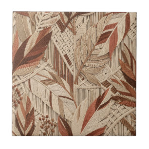Boho-Makramee Tropische Blätter Terrakotta-Beige Fliese