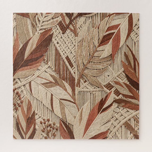 Boho-Makramee Tropische Blätter Terrakotta-Beige Puzzle (Vertikal)