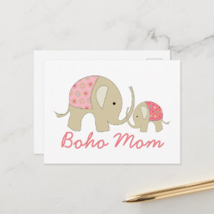 Boho Mama, rosa Elefant Postkarte