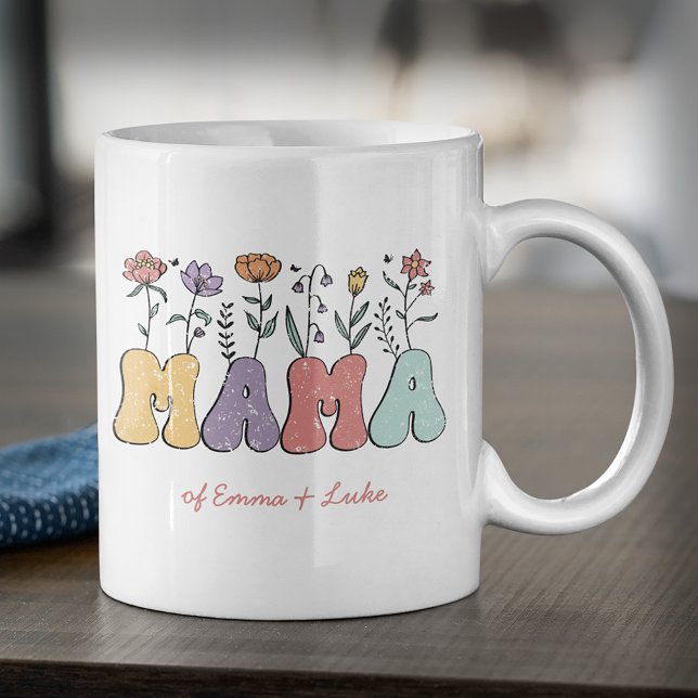 Boho Mama Text mit Blume und Kid-Namen Kaffeetasse (Von Creator hochgeladen)