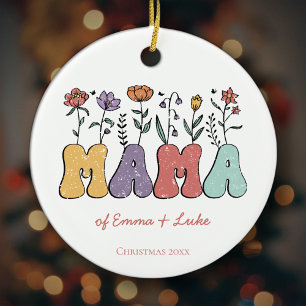 Boho Mama Text mit Blume und Kid-Namen Weihnachten Keramik Ornament