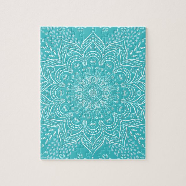 Boho Mandala Art Vibrannt Aquamarin Blue Picture Puzzle (Vertikal)