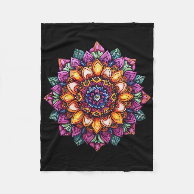 Boho-Mandala-Blume Heilige Geometrie Yoga  Fleecedecke (Vorderseite)