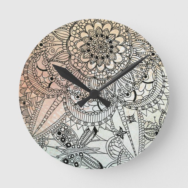 Boho Mandala Bohemisch Art Runde Wanduhr (Vorderseite)
