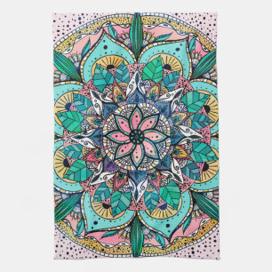 Boho Mandala Colorful Watercolor Floral Geschirrtuch