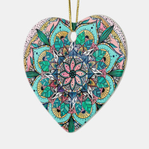 Boho Mandala Colorful Watercolor Floral Keramik Ornament