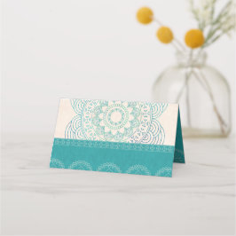 Boho Mandala Eleganter Aquamariner Hochzeitstisch Platzkarte
