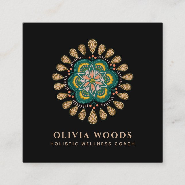 Boho Mandala Floral Art Therapeut Quadratische Visitenkarte (Vorderseite)
