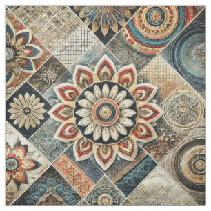 Boho Mandala Floral Modern Art in Earth Tones Stoff