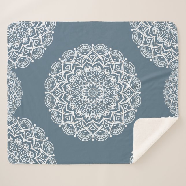 Boho Mandala Grayish Blue Sherpadecke (Vorderseite (Horizontal))
