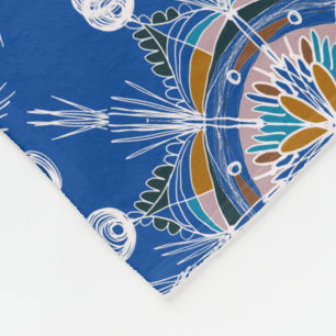 Boho Mandala Hand gezeichnet Blue Colorful Fleecedecke