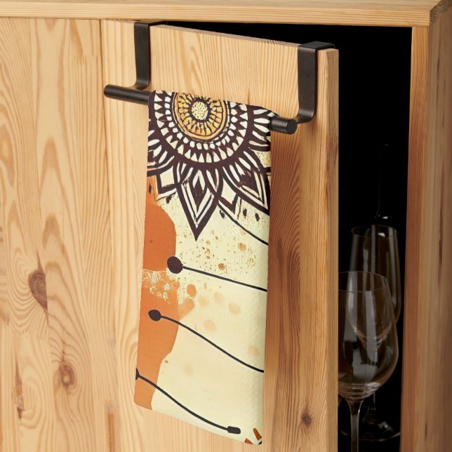 Boho Mandala Herbstwärme Rustikal Geschirrtuch (Drittel gefaltet)