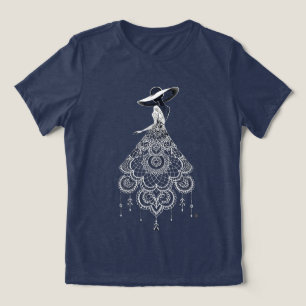 Boho-Mandala-Kleid Frau breitkrempiger Hut Linienk Tri-Blend Shirt