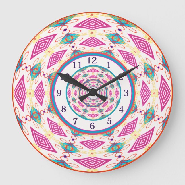 Boho Mandala Large Clock Große Wanduhr (Vorderseite)