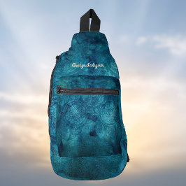 Boho Mandala Mehrfarbig Teal Blau Grün Monogramm Crossbody Bag