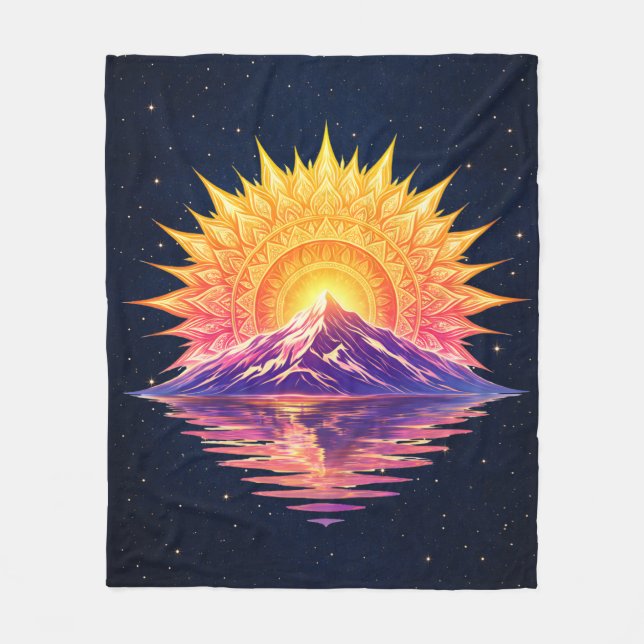 Boho Mandala Mountain Sunset | Cosmic Night Sky Fleecedecke (Vorderseite)