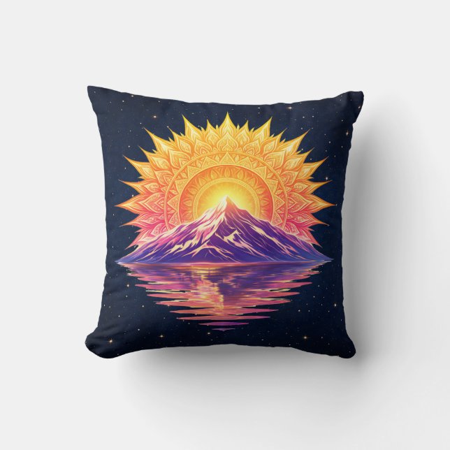 Boho Mandala Mountain Sunset | Cosmic Night Sky Kissen (Vorderseite)